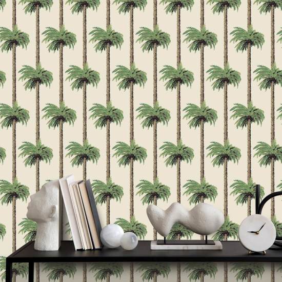 Palmeras Tiki retro Papel pintado de lino