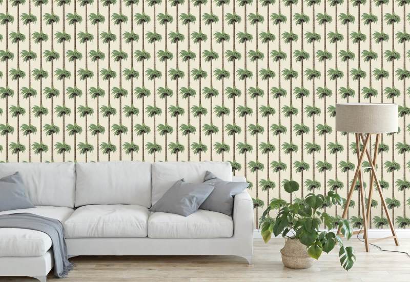 Palmeras Tiki retro Papel pintado de lino