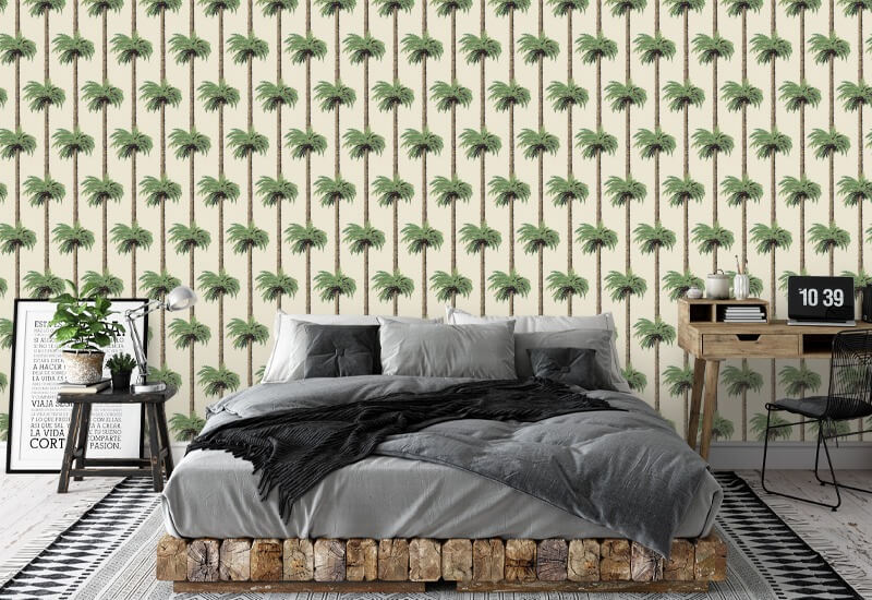 Retro Tiki Palm Trees Linen Wallpaper