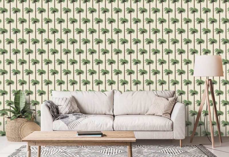 Retro Tiki Palm Trees Linen Wallpaper