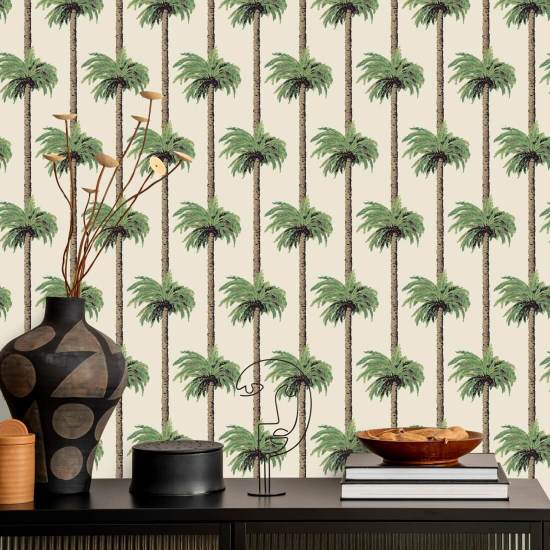 Retro Tiki Palm Trees Linen Wallpaper