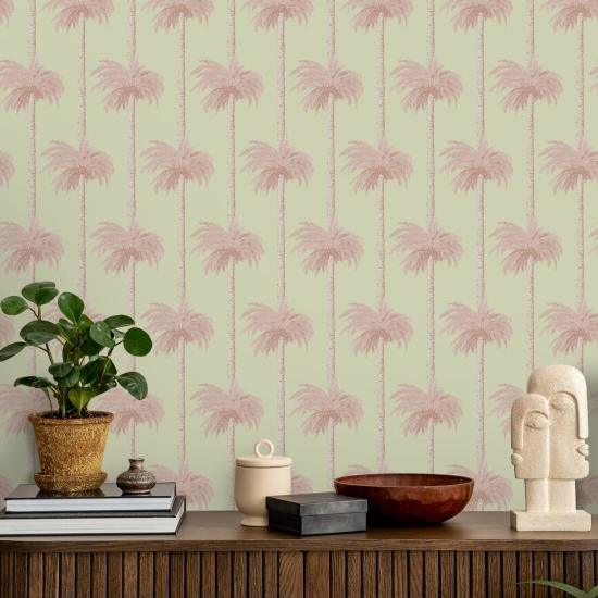 Retro Tiki Palm Trees Pink Wallpaper