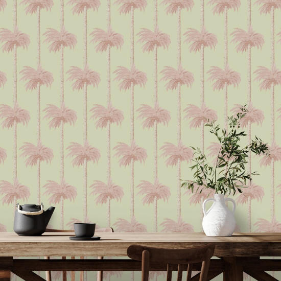 Retro Tiki Palmetræer Lyserød tapet