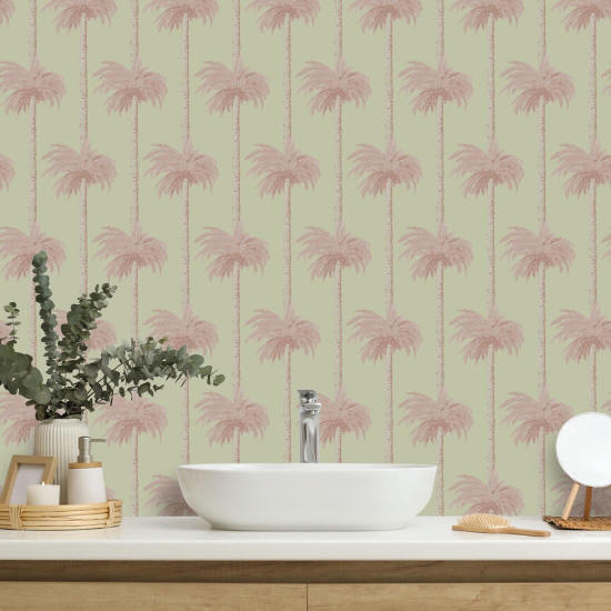 Retro Tiki Palm Trees Pink Wallpaper