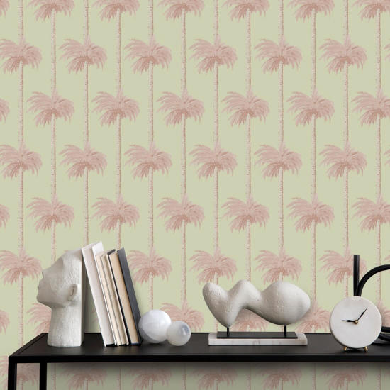 Retro Tiki-palmbomen Roze behang