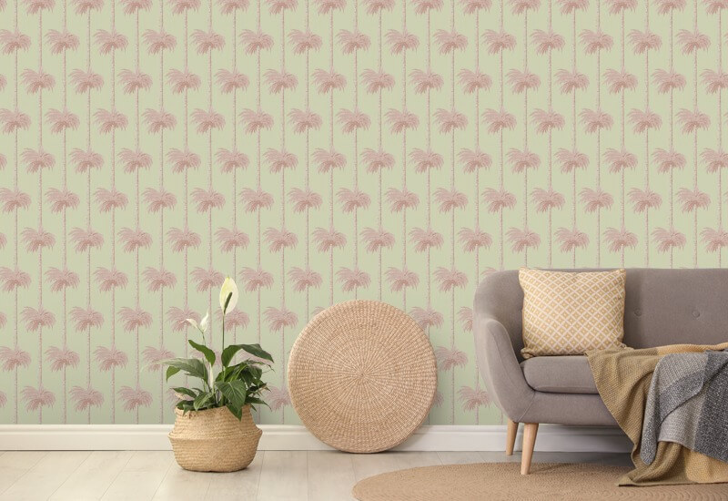 Retro Tiki Palm Trees Pink Wallpaper
