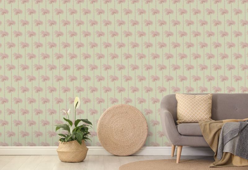 Retro Tiki Palm Trees Pink Wallpaper
