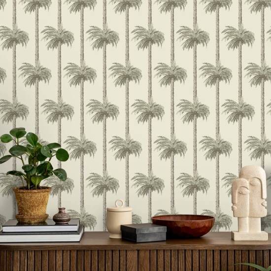 Retro Tiki Palm Trees Sunbleached Beige Wallpaper