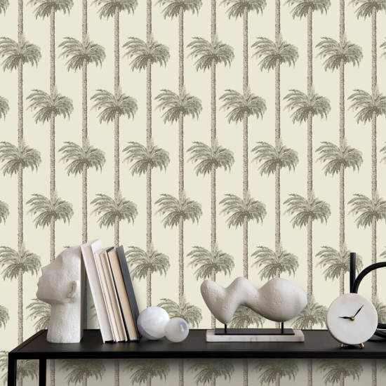 Retro Tiki Palm Trees Sunbleached Beige Wallpaper