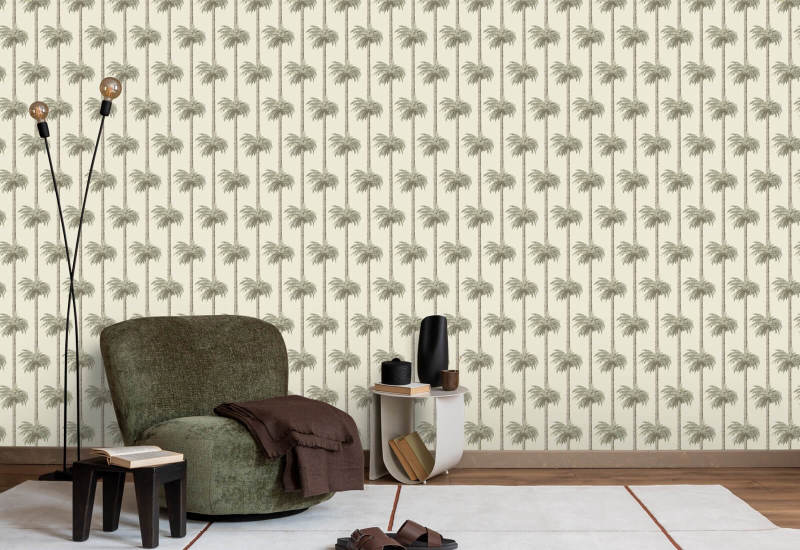 Retro Tiki palmer Solbleket Beige Bakgrunn