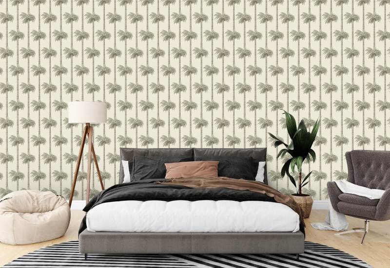 Retro Tiki Palm Trees Sunbleached Beige Wallpaper