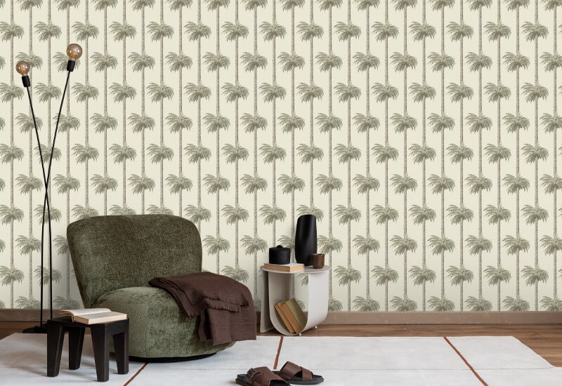 Retro Tiki Palm Trees Sunbleached Beige Wallpaper