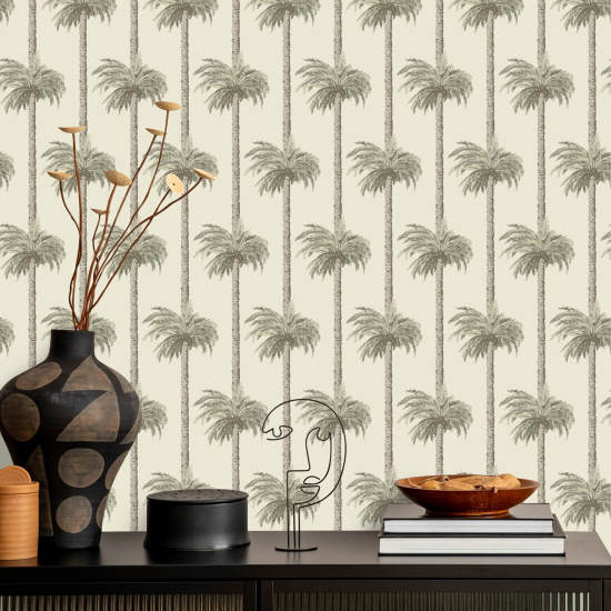 Retro Tiki Palm Trees Sunbleached Beige Wallpaper