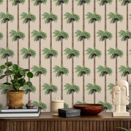 Retro Tiki Palm Trees Tan Wallpaper