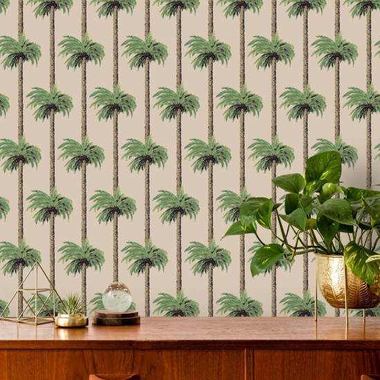 Palmiers Tiki rétro Papier peint Tan