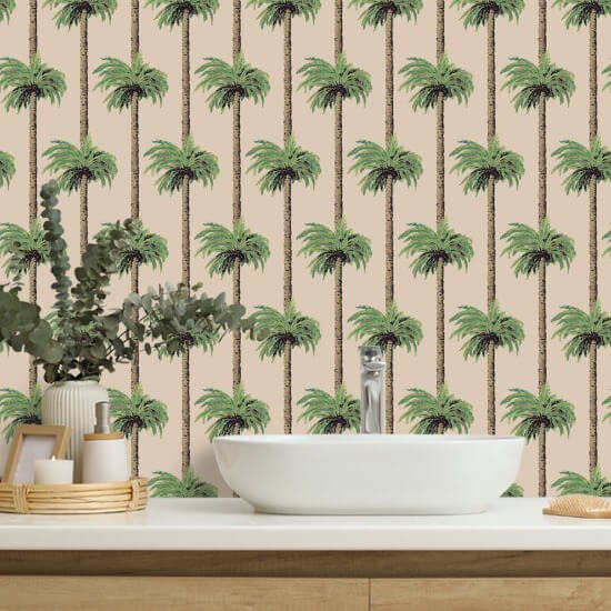 Retro Tiki Palm Trees Tan Wallpaper