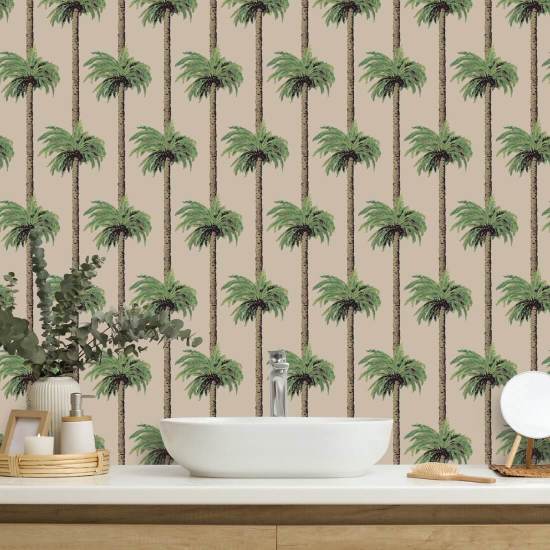 Palme Tiki retrò Carta da parati marrone chiaro