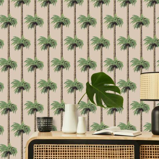 Retro Tiki Palm Trees Tan Wallpaper