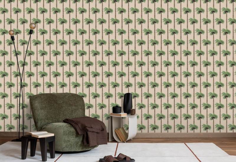 Retro-Tiki-Palmen Hellbraune Tapete