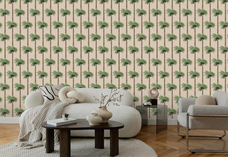 Retro Tiki Palm Trees Tan Wallpaper