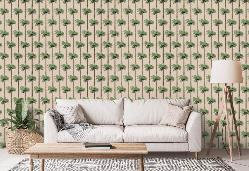 Palmiers Tiki rétro Papier peint Tan