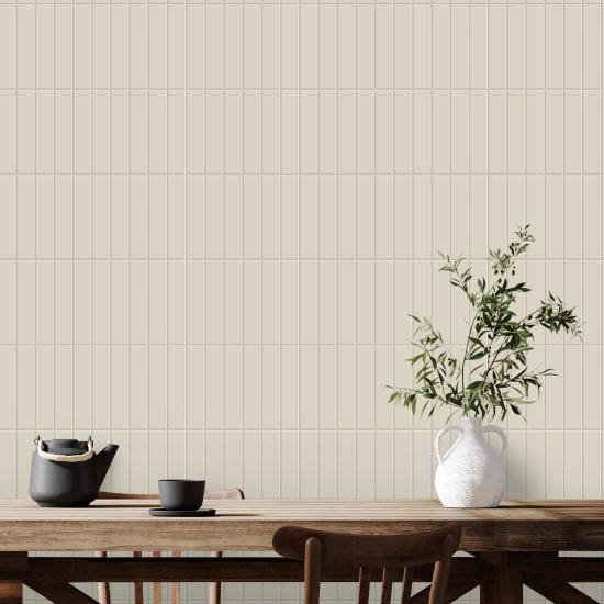 Tall Tiles Linen White Wallpaper