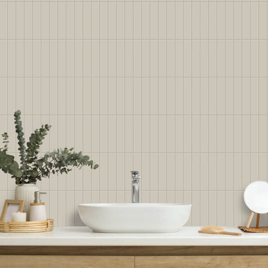 Tall Tiles Linen White Wallpaper