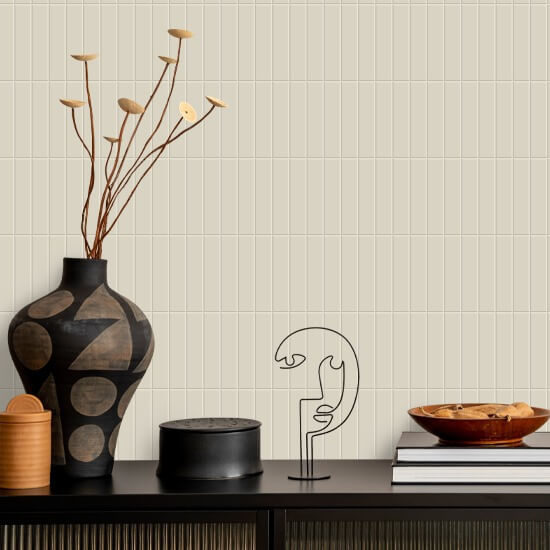 Tall Tiles Linen White Wallpaper