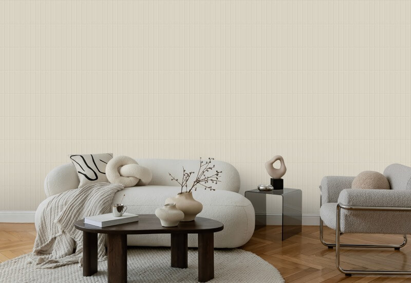 Tall Tiles Linen White Wallpaper