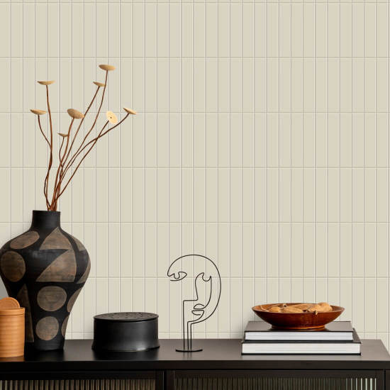 Tall Tiles Linen White Wallpaper