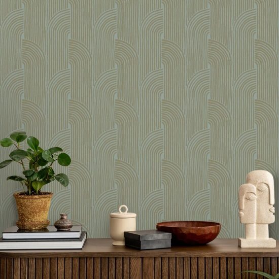 Woven Arcs Golden Blue Wallpaper