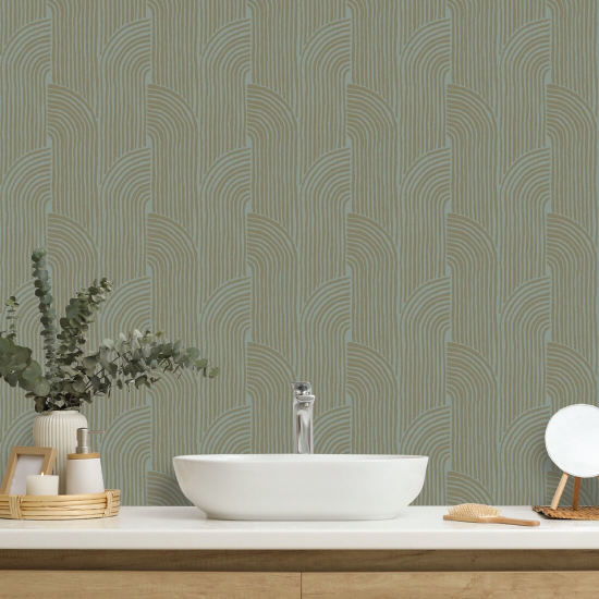 Woven Arcs Golden Blue Wallpaper