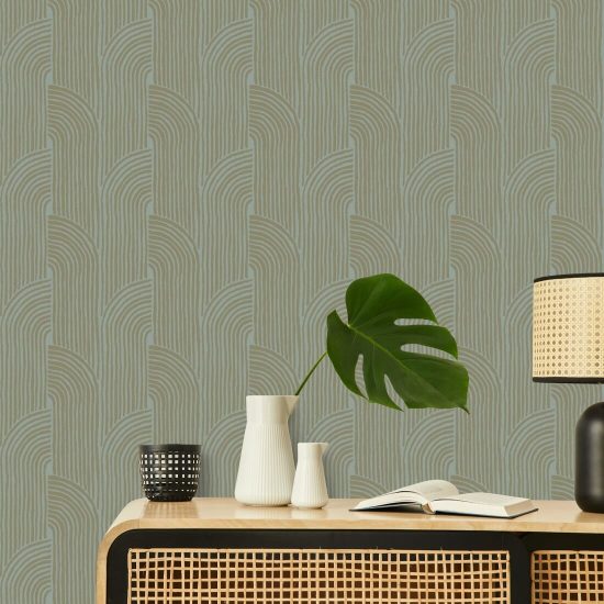 Woven Arcs Golden Blue Wallpaper