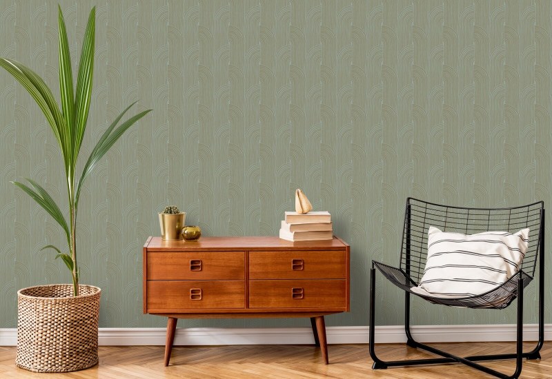 Woven Arcs Golden Blue Wallpaper