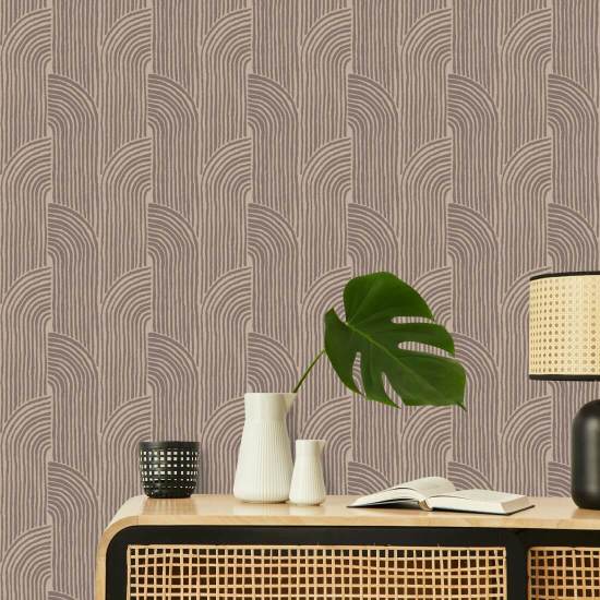 Woven Arcs Walnut Wallpaper