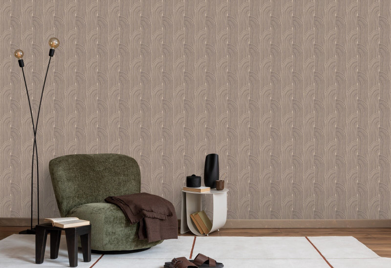 Woven Arcs Walnut Wallpaper
