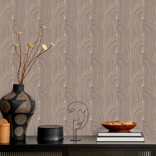 Woven Arcs Walnut Wallpaper