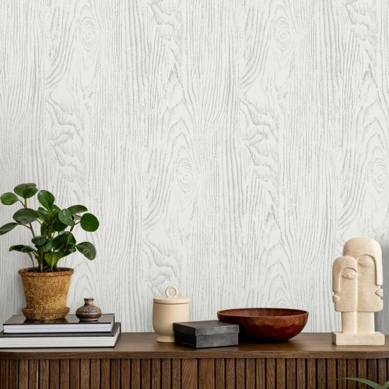 Faux Bois Woodgrain Grå vit trä tapet