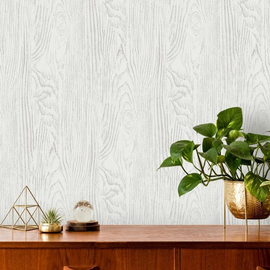 Faux Woods Woodgrain Grått hvitt tre tapet