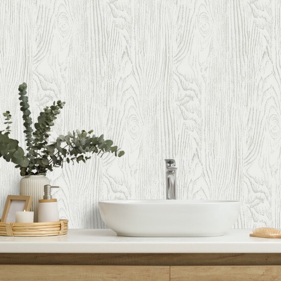 Faux Bois Woodgrain Gray White Wood Wallpaper