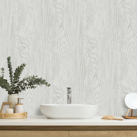 Faux Bois Woodgrain Gray White Wood Wallpaper