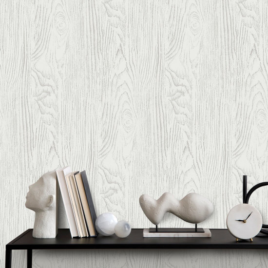 Faux Bois Woodgrain Gray White Wood Wallpaper