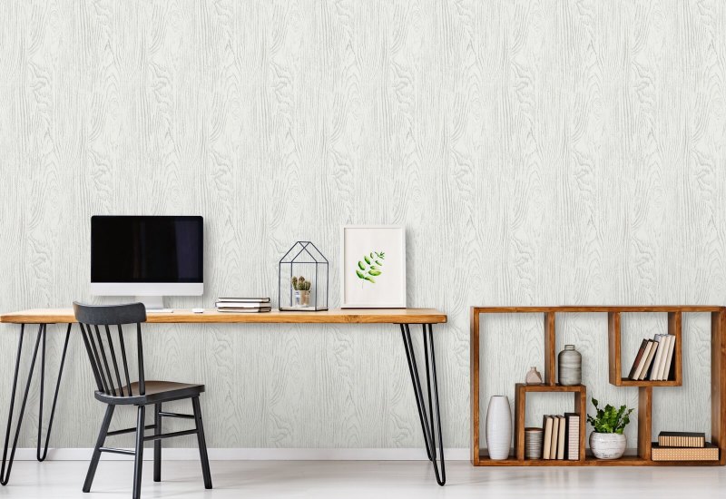 Faux Bois Woodgrain Gray White Wood Wallpaper