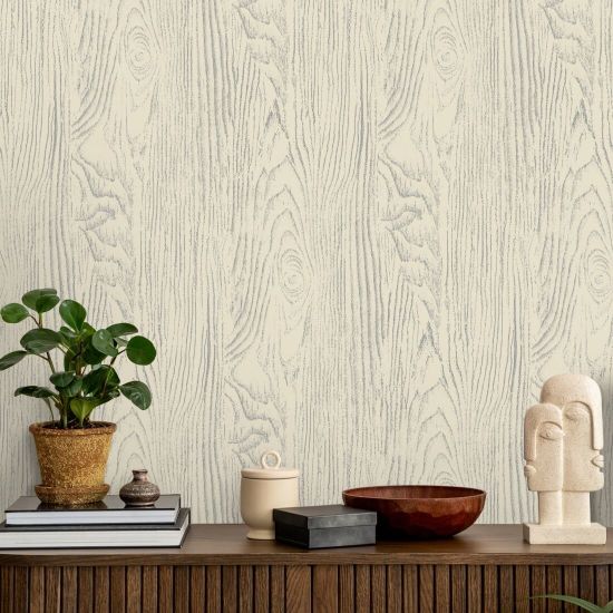 Faux Bois Woodgrain Ljusgrå gul trä tapet