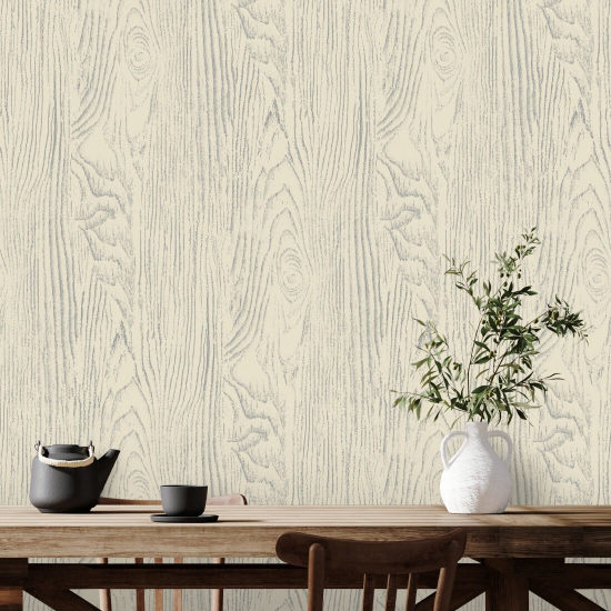 Faux Bois Woodgrain Pale Gray Yellow Wood Wallpaper