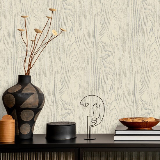 Faux Bois Woodgrain Pale Gray Yellow Wood Wallpaper