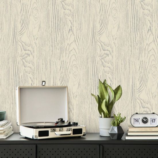 Faux Bois Woodgrain Carta da parati in legno giallo grigio chiaro