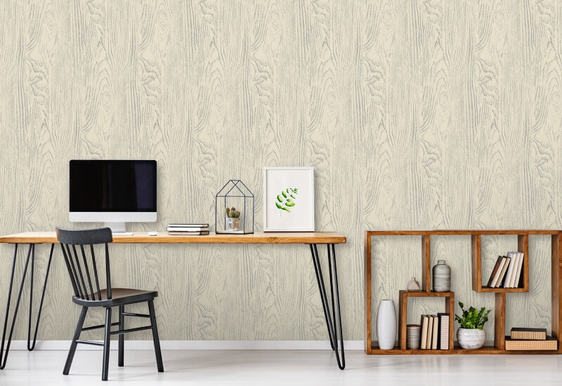 Faux Bois Woodgrain Pale Gray Yellow Wood Wallpaper