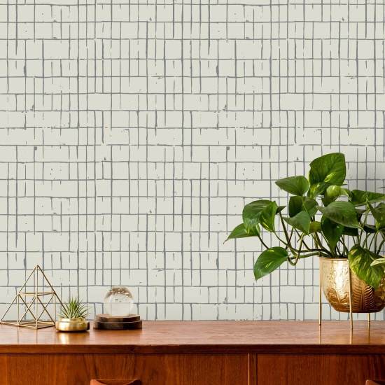 Fractured Grid Blue Cream Wallpaper