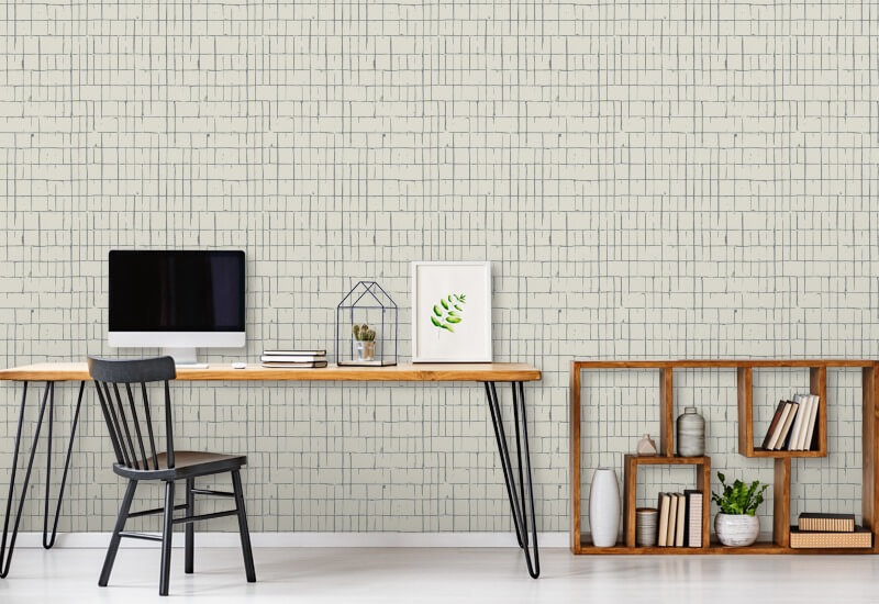 Fractured Grid Blue Cream Wallpaper